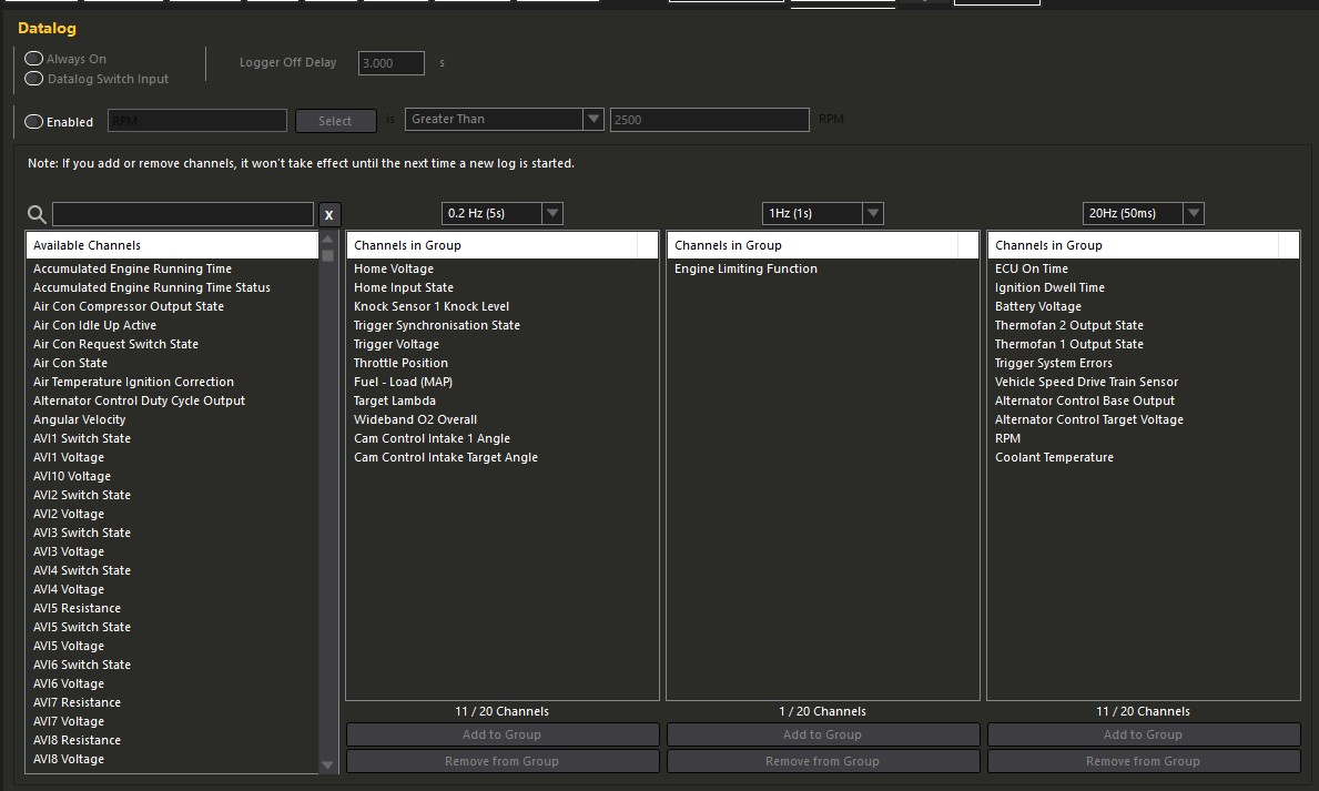 Data log channels